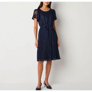 New Studio 1 lace navy blue short sleeve dress wedding guest holiday fit flare 1